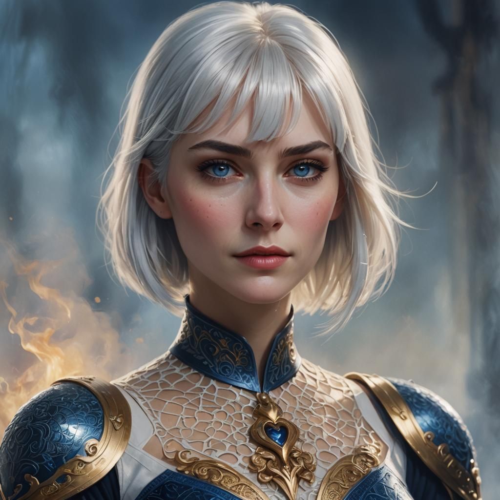 Beautiful Lady Spy with White Hair: Hyperrealistic Portrait