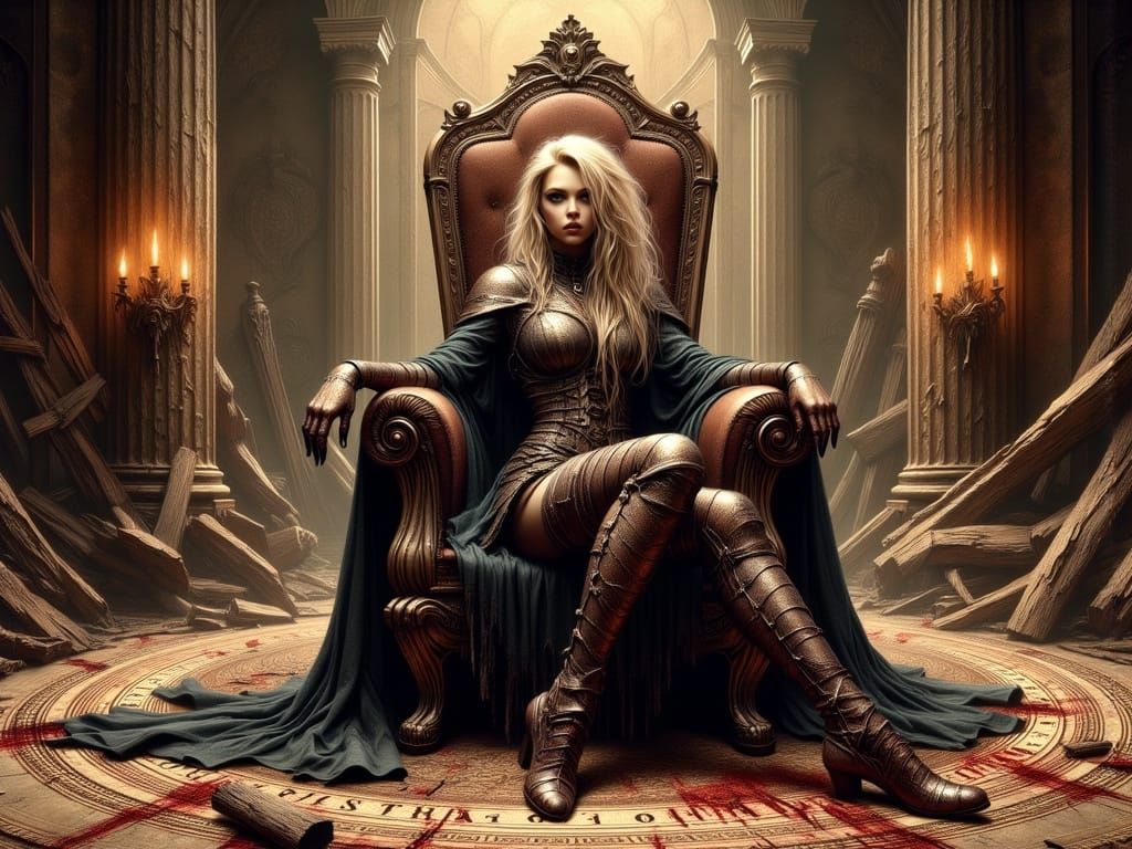 Apathetic Vampire Knight Reclines on Battle-Ruined Throne in...