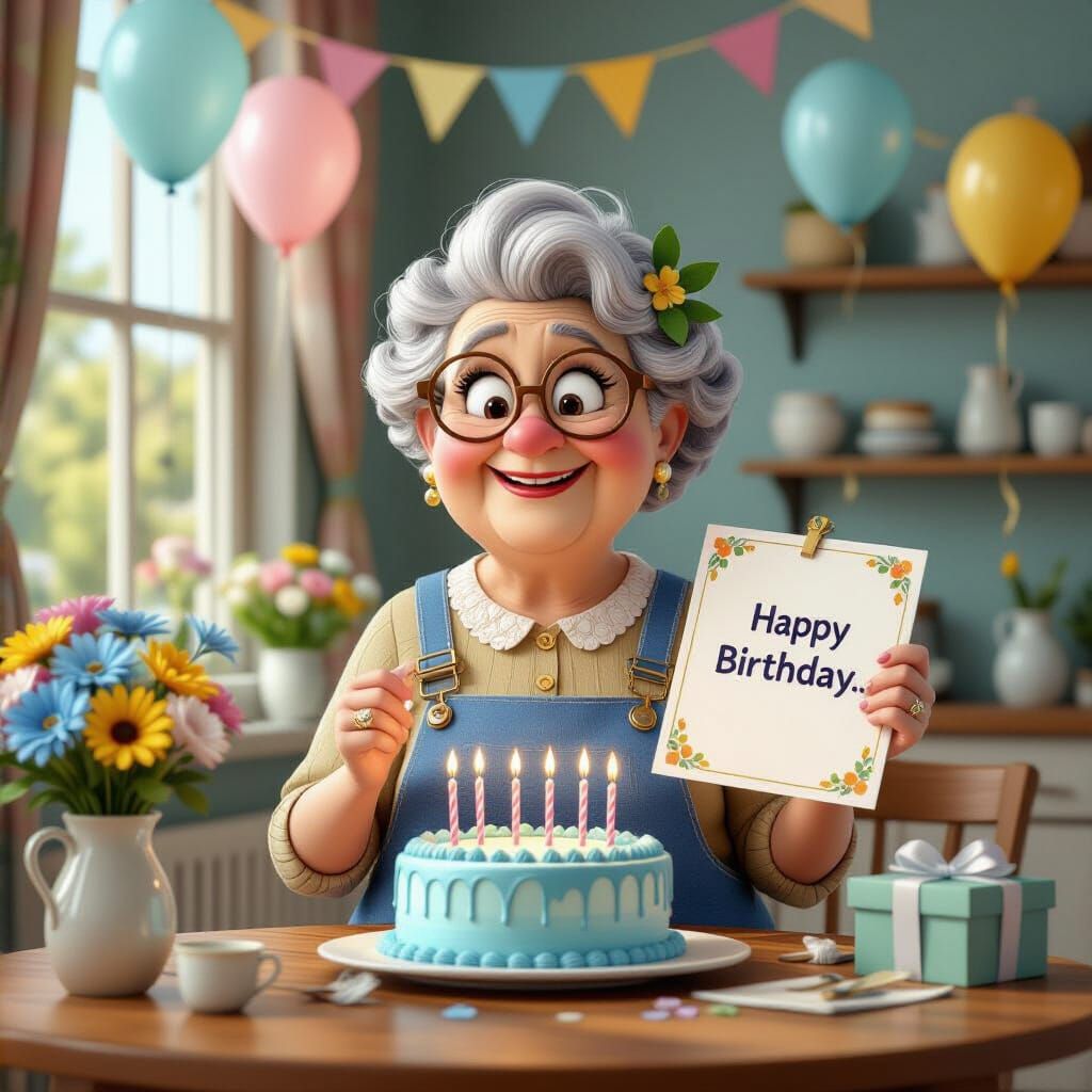 Happy Birthday Celebration with Cheerful Grandma