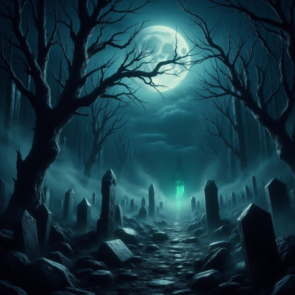Spooky Halloween Graveyard Under Full Moon