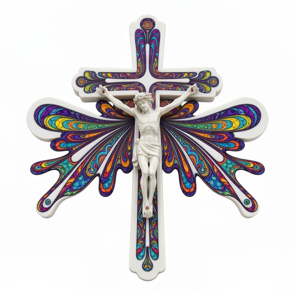 Psychedelic Marble Crucifix with Swirling Colors