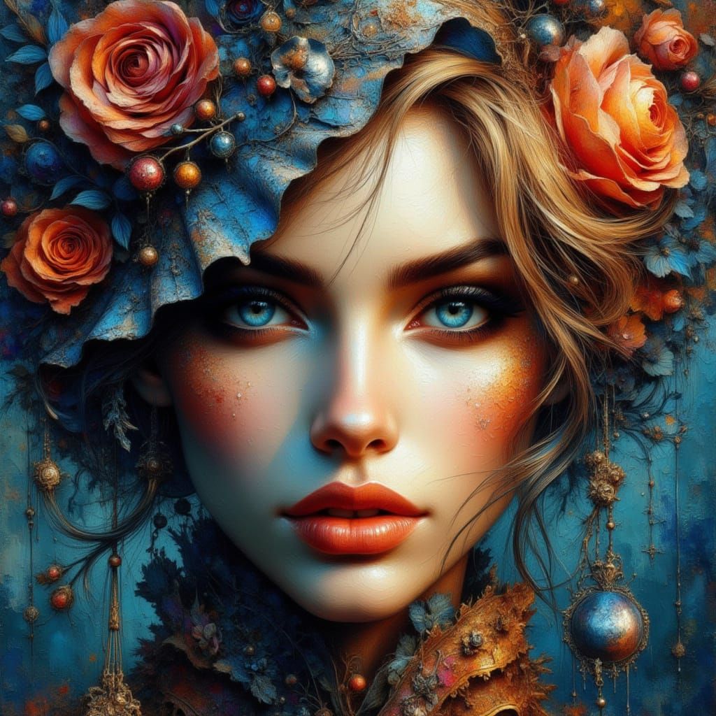 Hypnotic Portrait of Elegant Woman in Textured Oil Painting