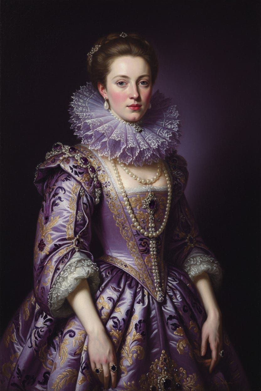 Baroque Noblewoman Portrait in Rich Purple Hues