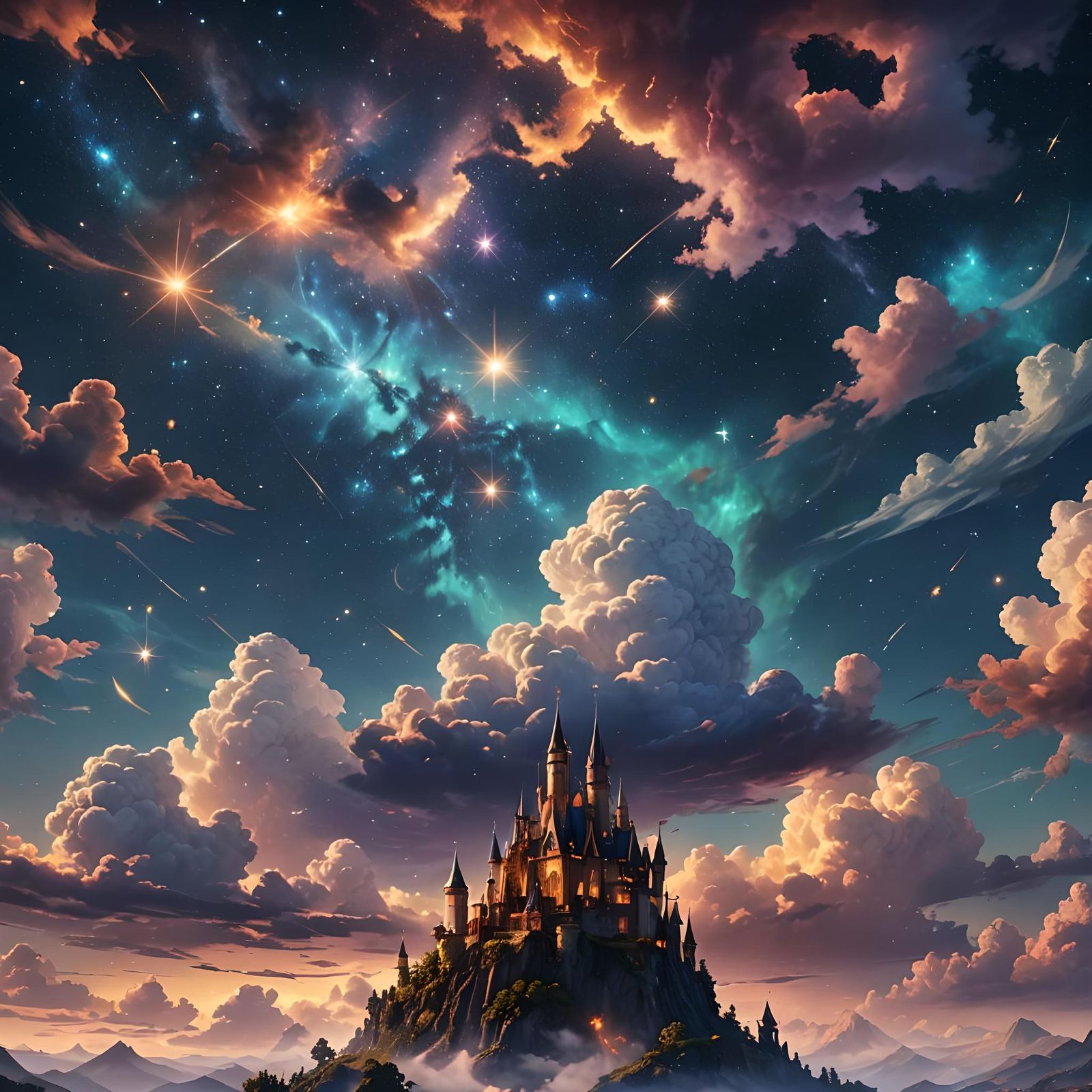Fantasy Starry Sky with Magical Clouds