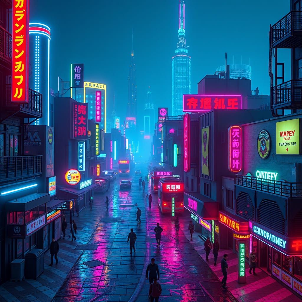 Neon Candy Cityscape in Cyberpunk Style