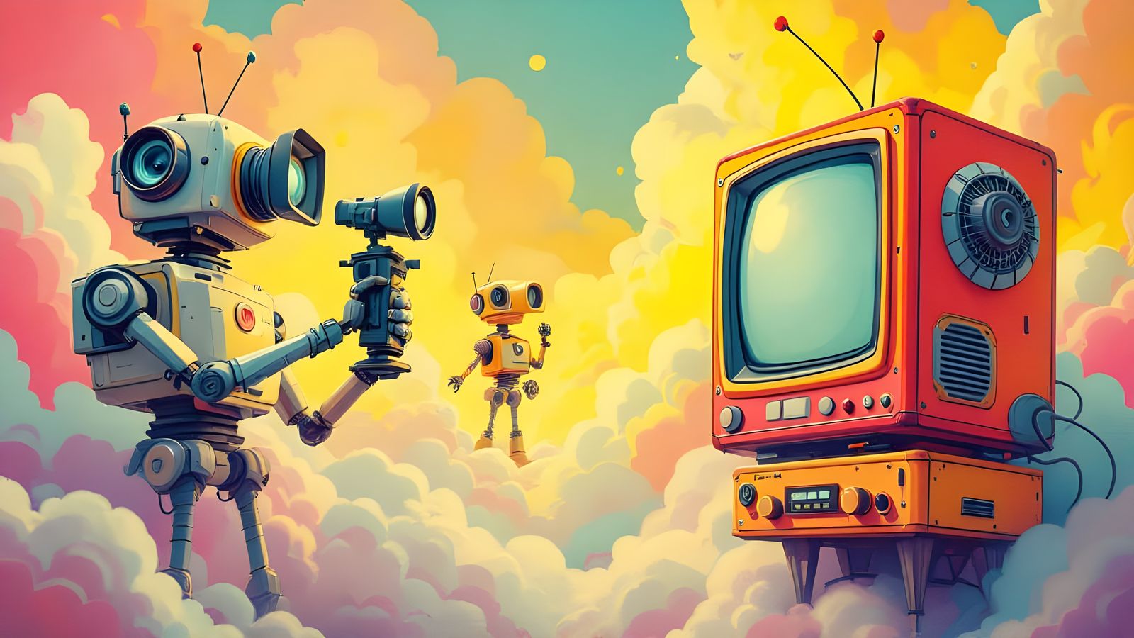 Retro TV Robots in 1950s Advertising Style