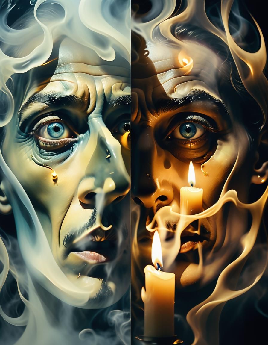 Surreal Portrait of Duality in Dreamlike Oil Painting