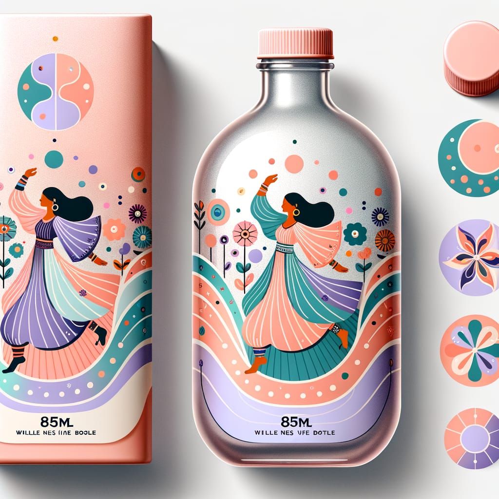 Wellness Bottle Design: Indian Woman Dancing in Pastel Maxim...
