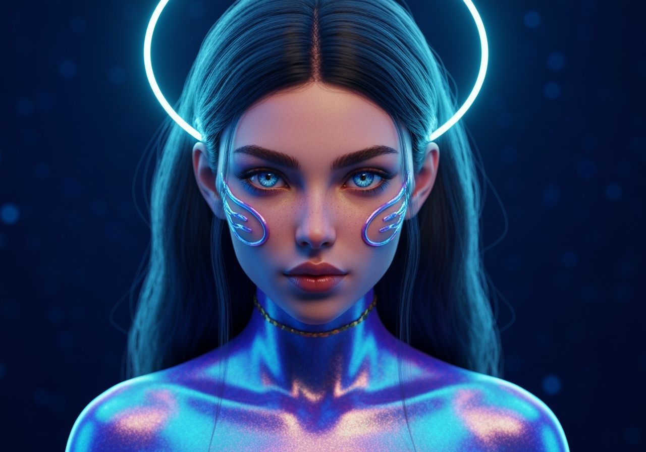 Neptunian Ocean Woman in Neon Impressionism Style