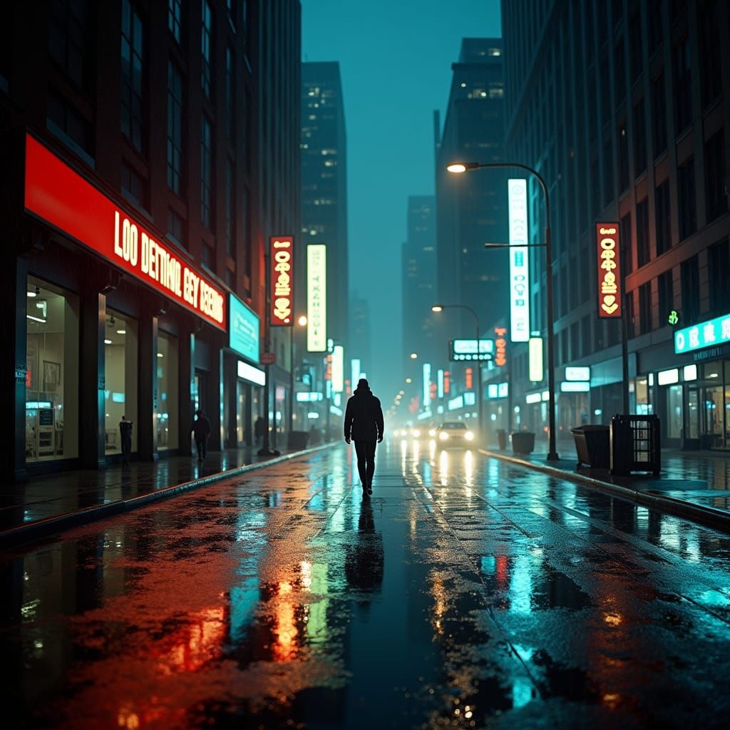 Rainy Night Cityscape in Cinematic Style