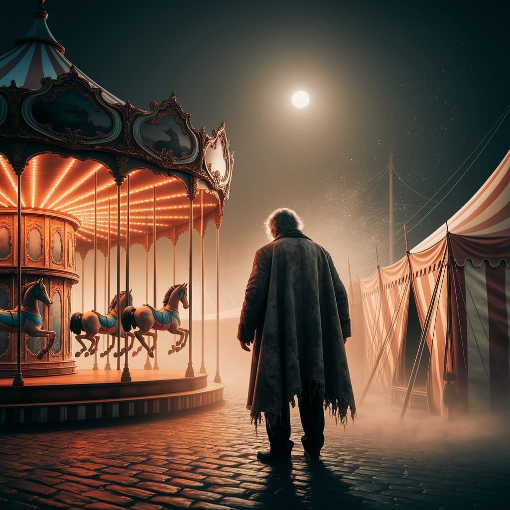 Burtonesque Figure in Deserted Circus Town