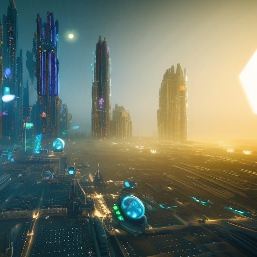 Futuristic City with Flying Roads in 3D