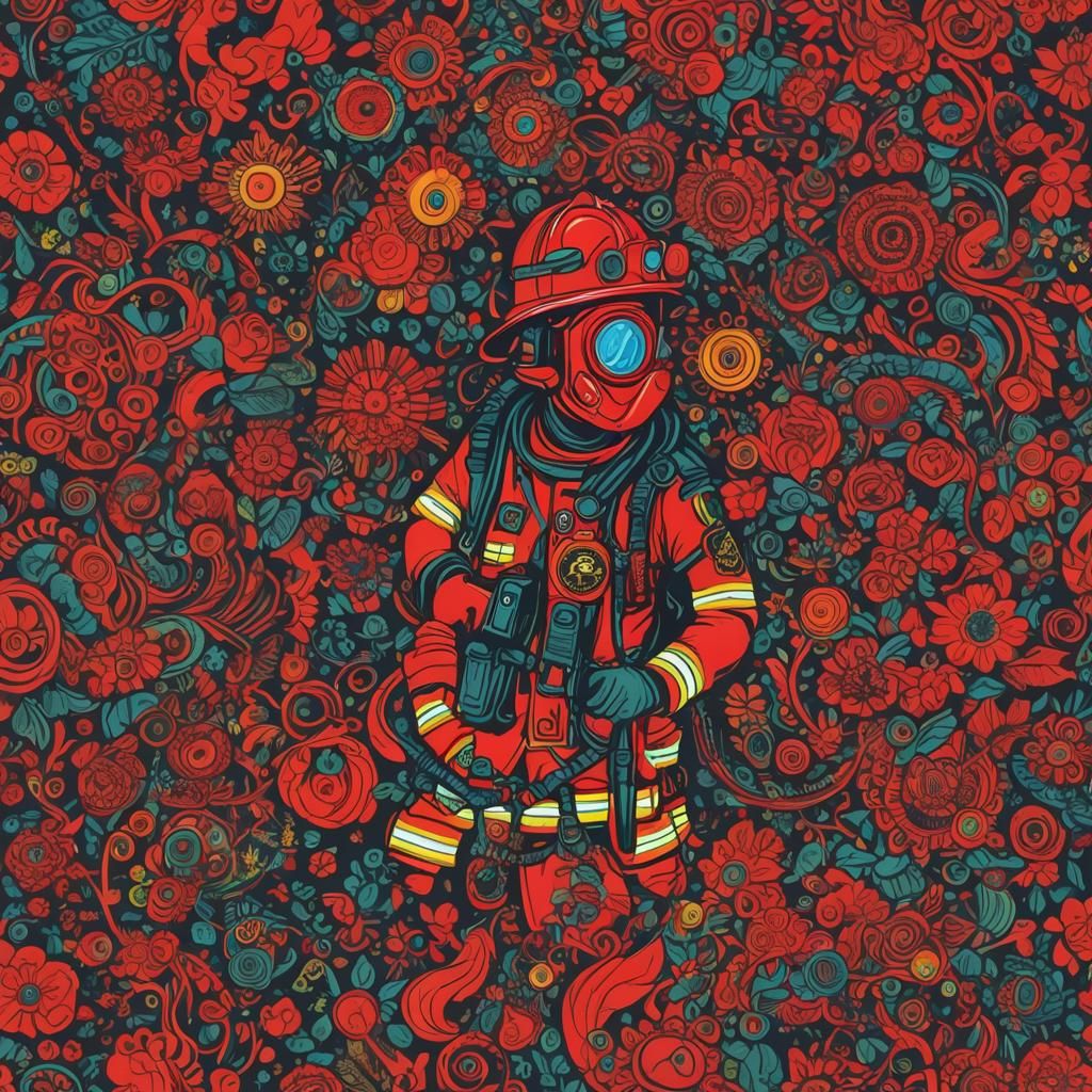 Psychedelic Little Red Fire Engine Art