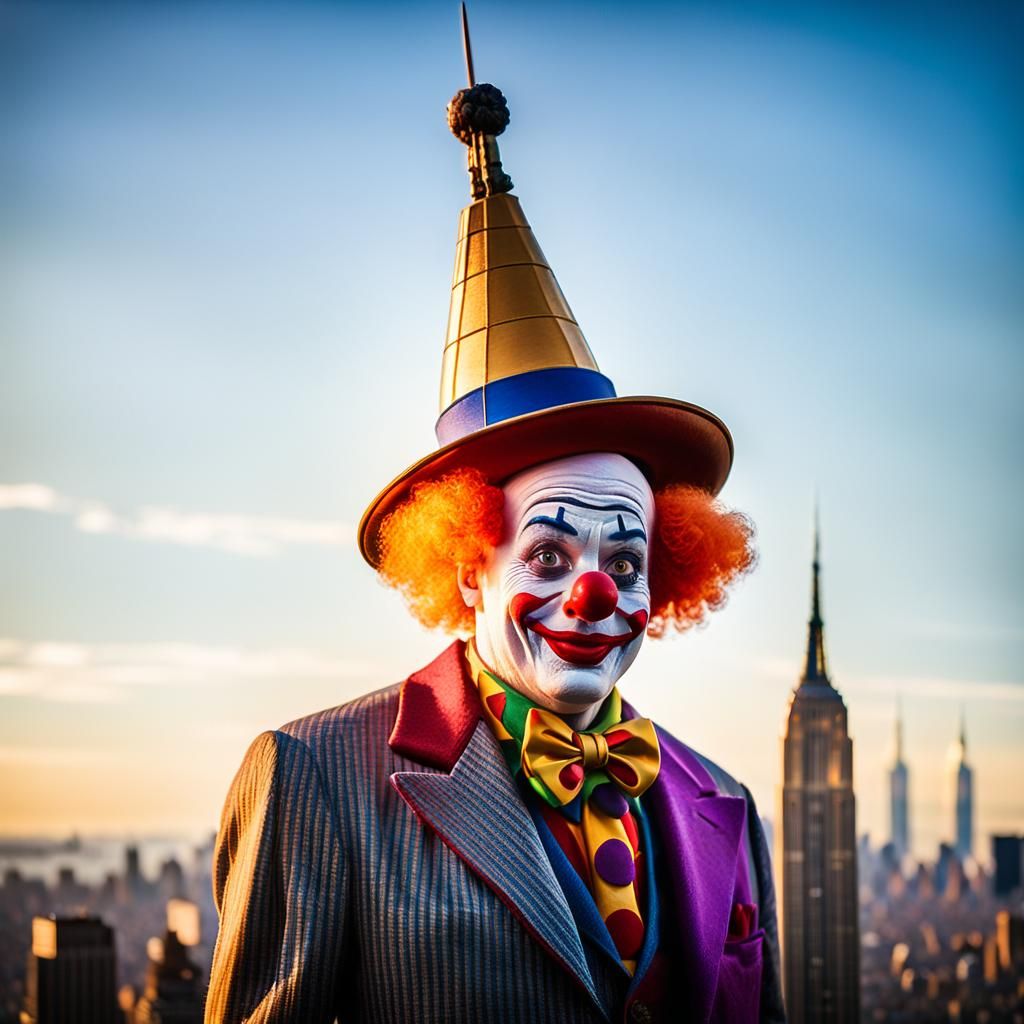 Clown Over New York in Surrealist Photography