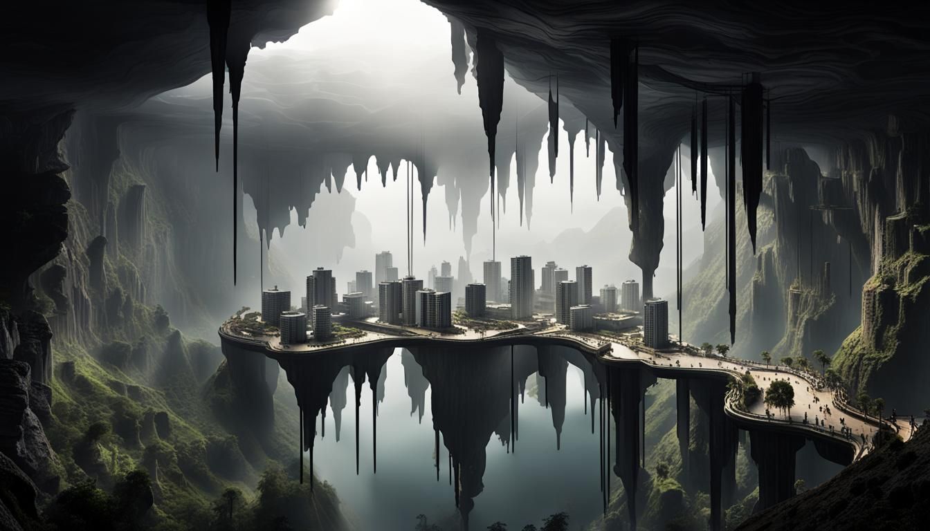 Surreal Upside-Down City in Cave