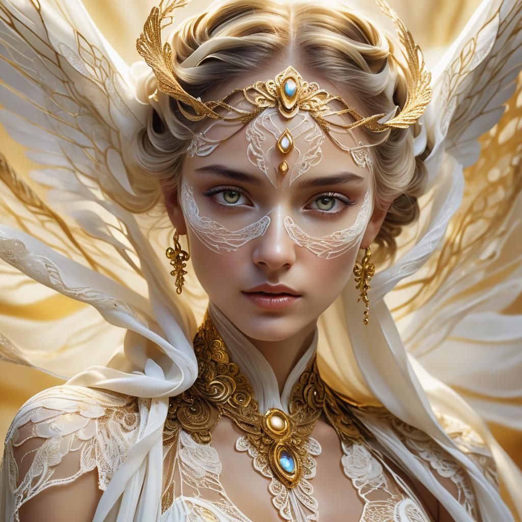 Archangel Portrait with Flowing Gown in Digital Art