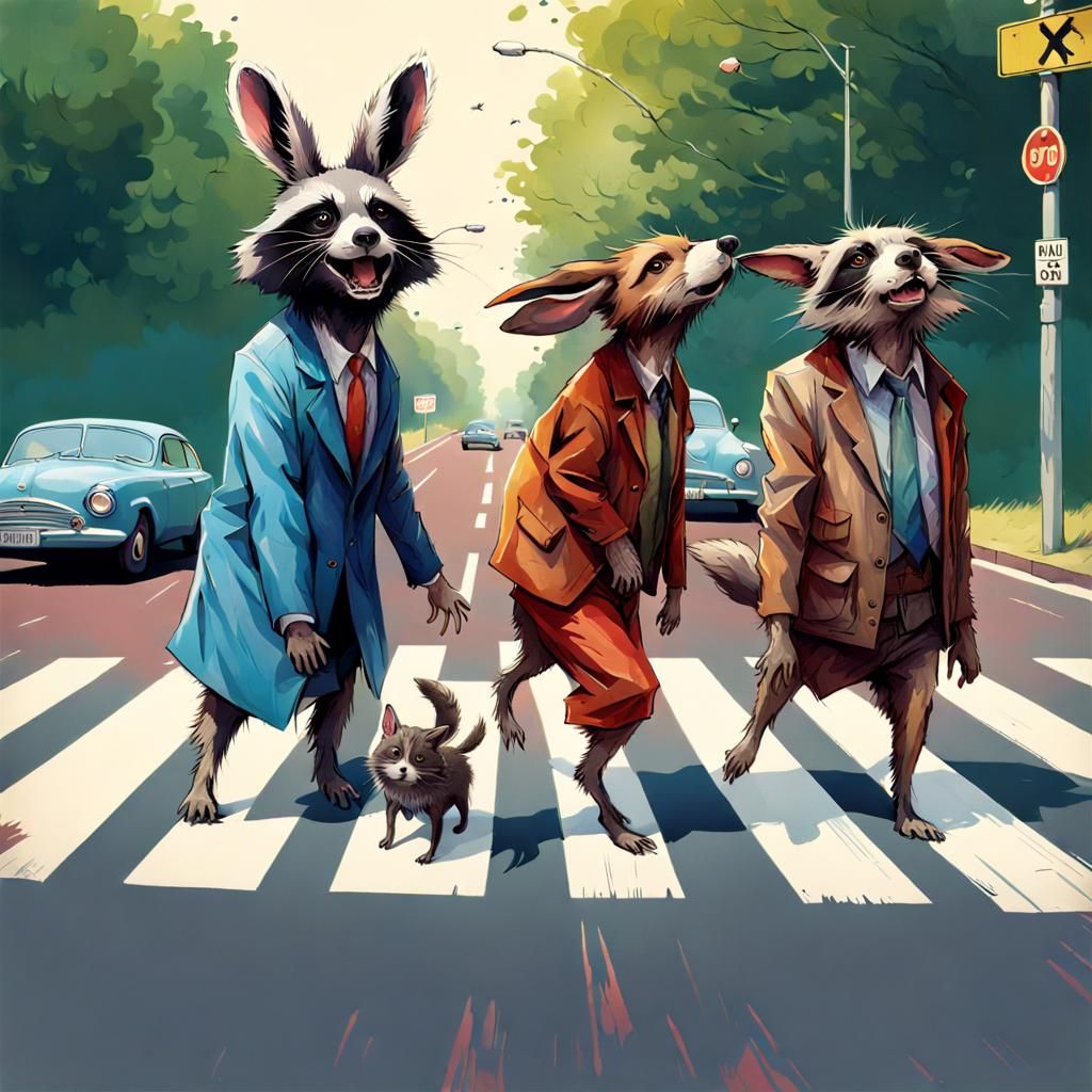 Roadkill Animals Recreate Abbey Road Album Cover