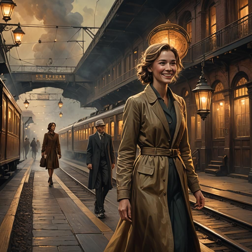 Woman Arriving by Train: Matte Painting in High Fantasy
