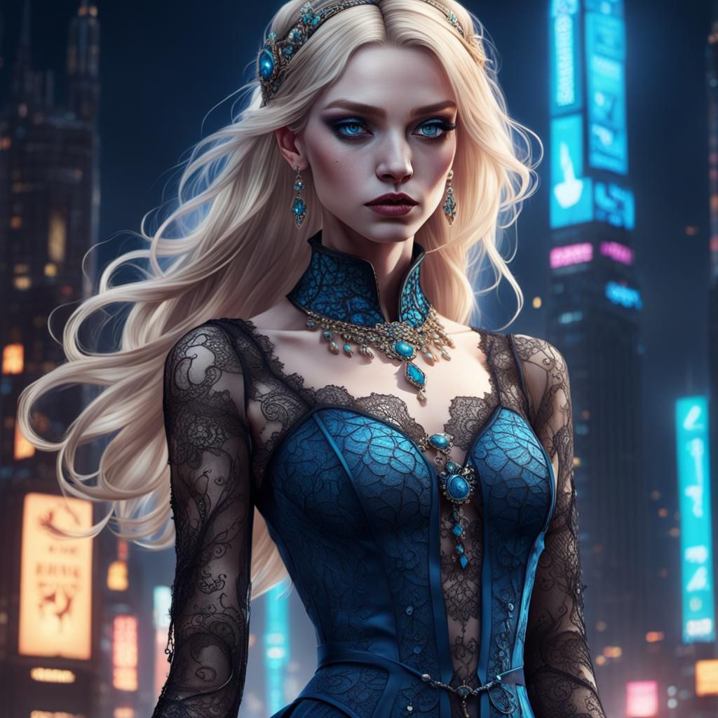 Blonde Princess in Cyberpunk Style, 8K Rendering