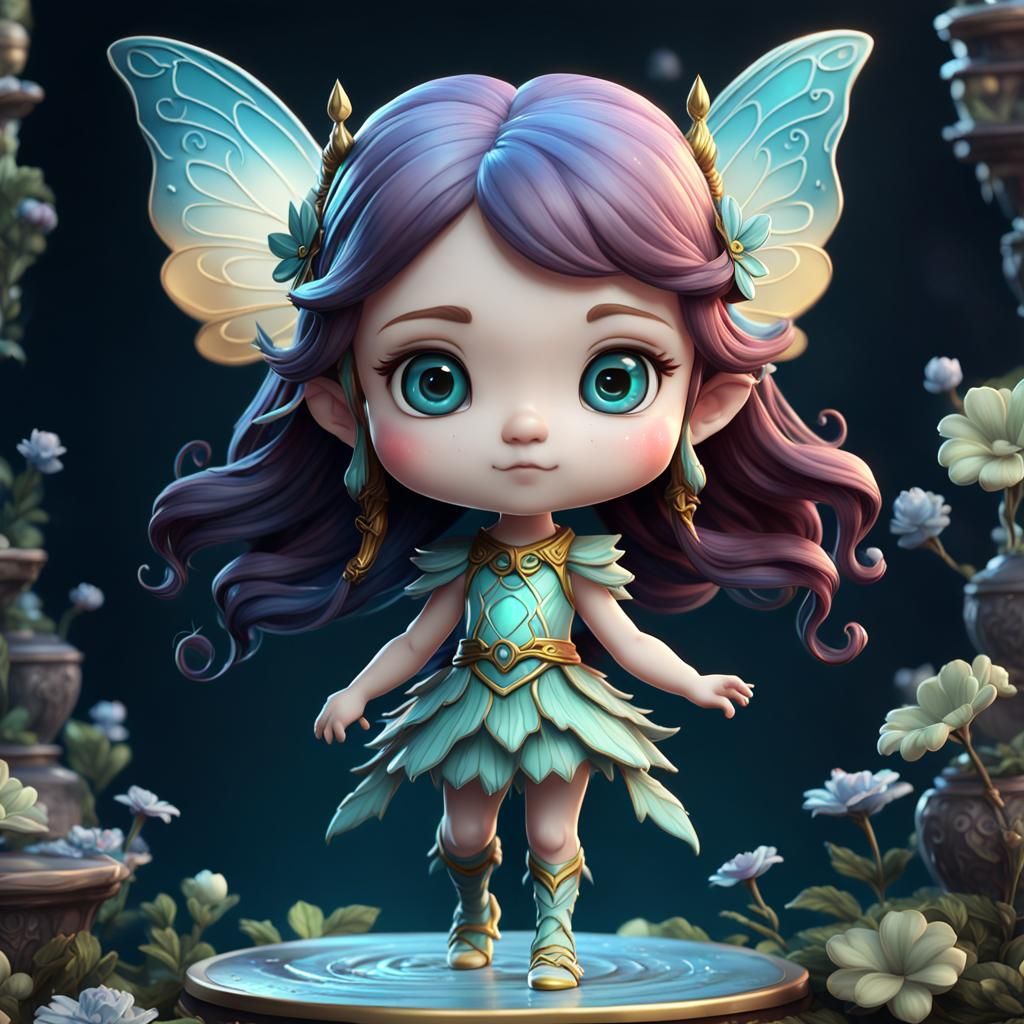Porcelain Chibi Fairy: Detailed Fantasy Art