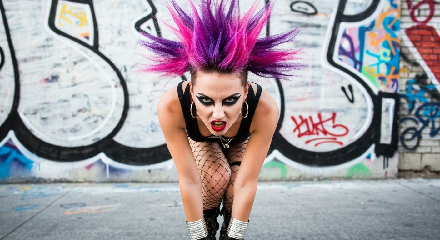 Punk Gyaru Girl with Mohawk in Cyberpunk Style