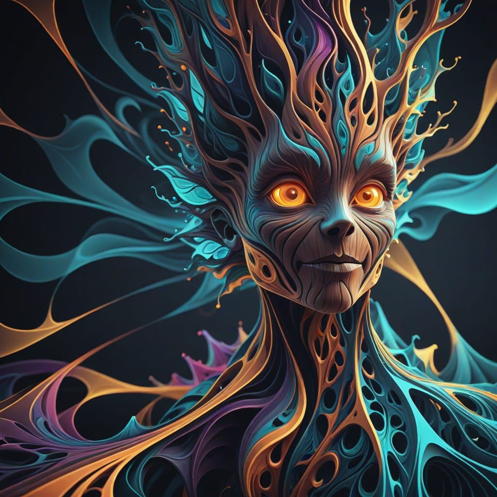 Abstract Groot Portrait with Zentangle Patterns