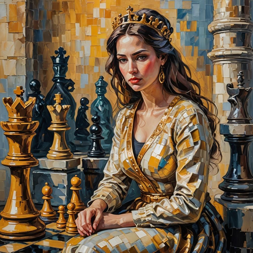 Chess Queen in Expressionist Impasto Oil Painting