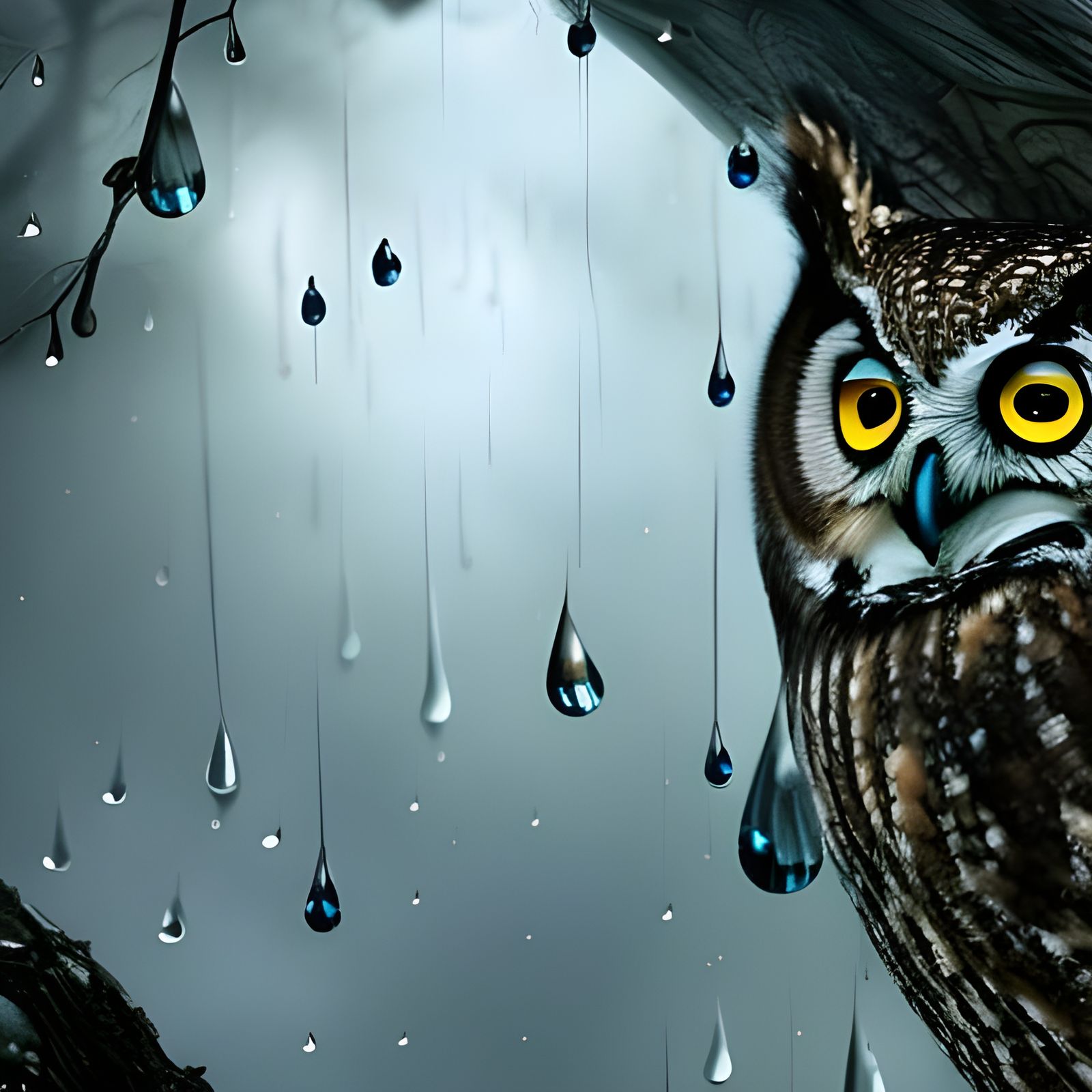 Epic Owl in Dramatic Rainstorm