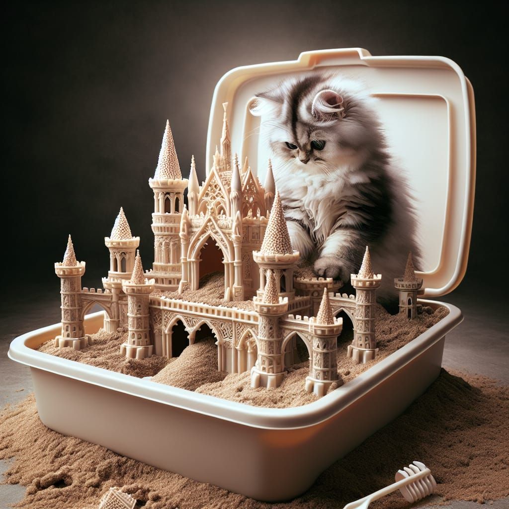 Kitten Builds Sandcastle Masterpiece in Litter Box