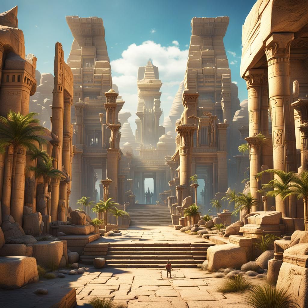 Futuristic Atlantis with Egyptian Gods in Unreal Engine