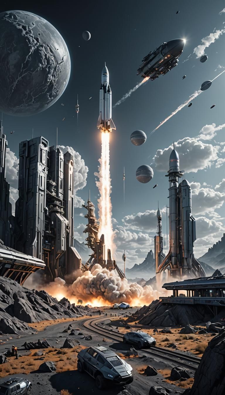 Spectacular Rocket Launch from Extraterrestrial Colony