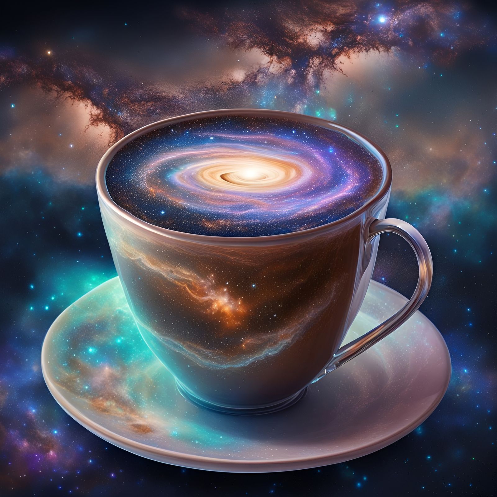 Milky Way Coffee Cup: Holographic Astral Illustration