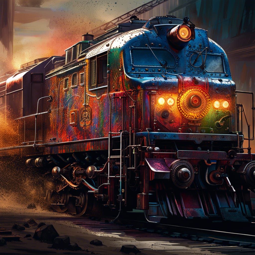Hyperrealistic Locomotive in Splash Art Style