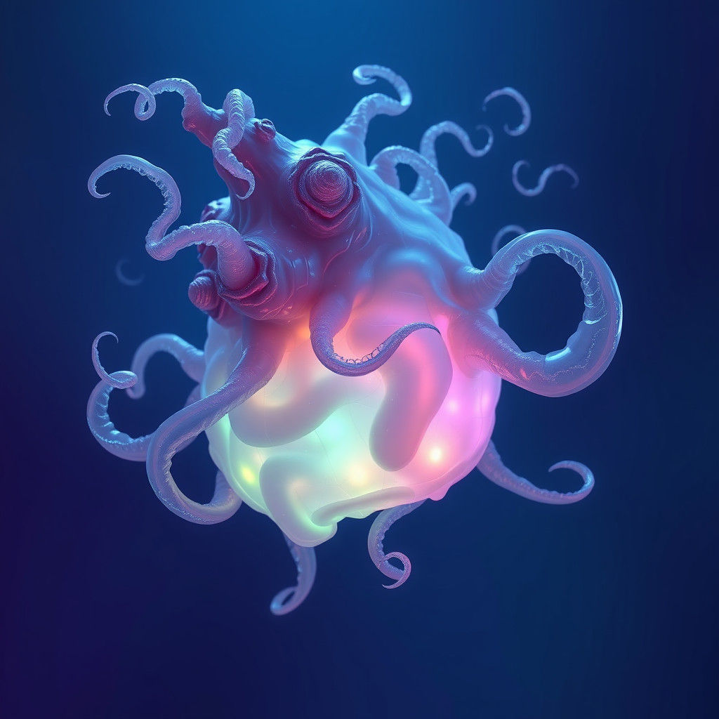 Iridescent Monster Blob in Eerie Mystical Scene