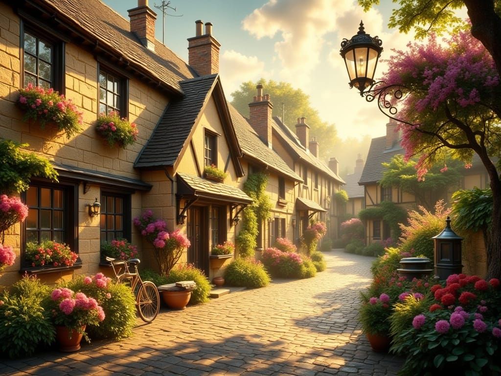 Cotswolds Morning Charm in Impasto Style