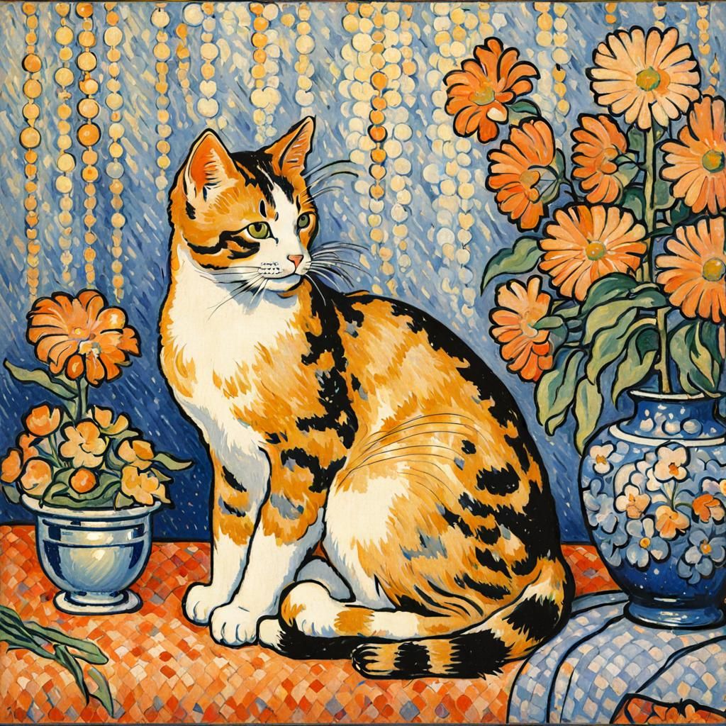 Whimsical Paul Signac-Style Neo-Impressionist Portrait of a...