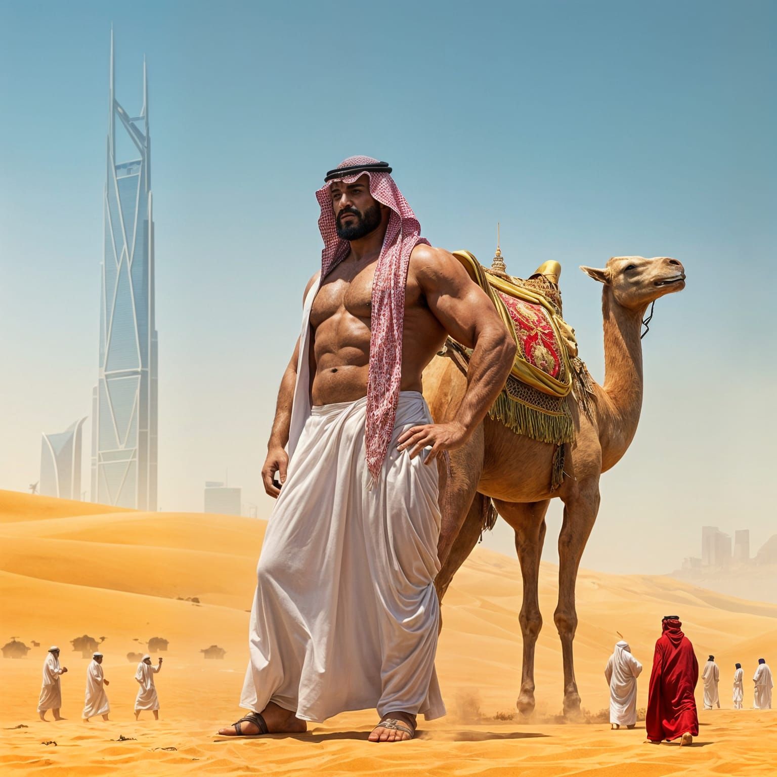 Massive Saudi Bodybuilder Stands Tall in Golden Desert