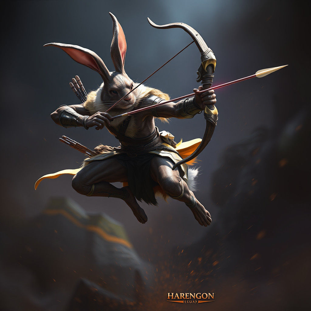 Harengon Archer in Dynamic Dark Fantasy Style