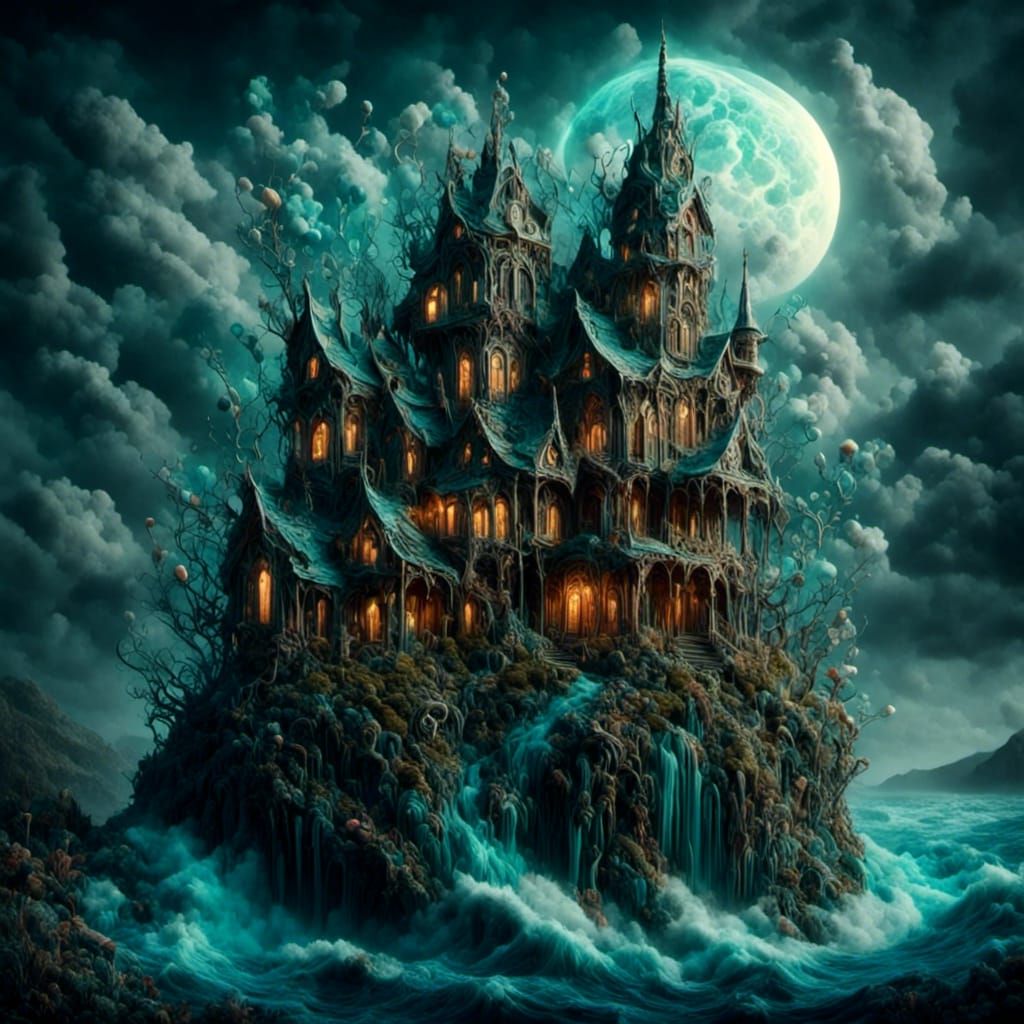 Bioluminescent Elven Palace with Filigree Details