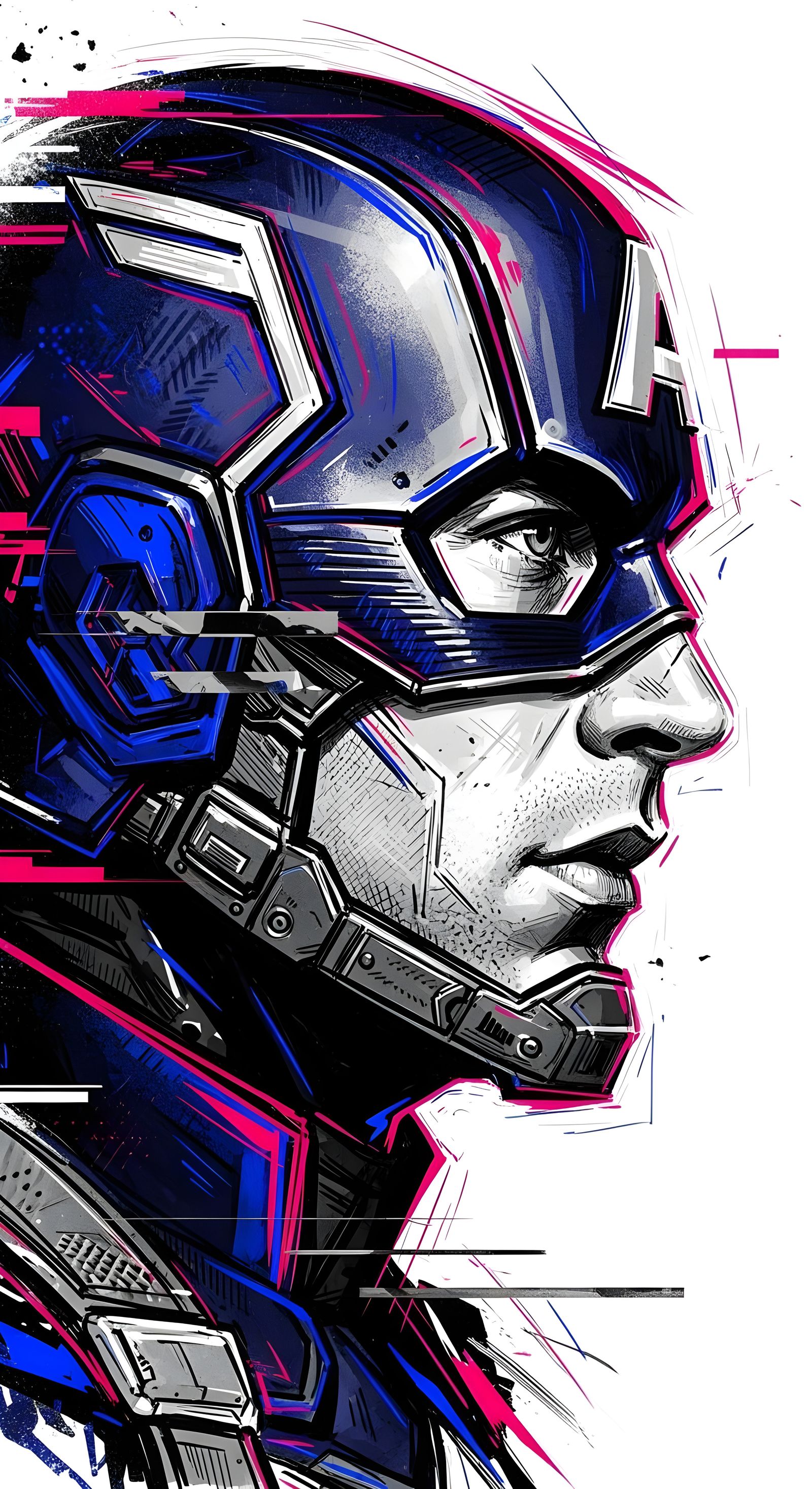 Glitch Art Portrait of Captain America in Cyberpunk Style