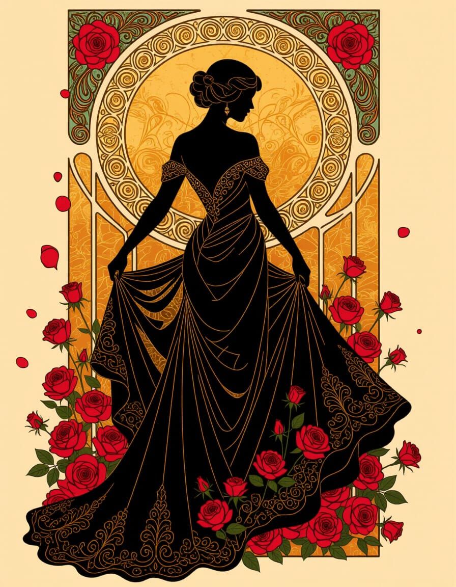 Elegant Silhouette in Art Nouveau Style