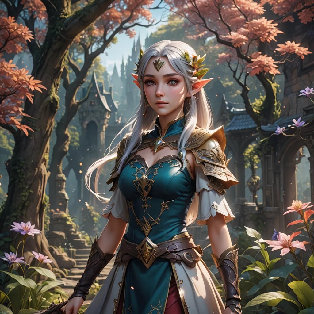 Beautiful Anime Elf Girl in Detailed Digital Art