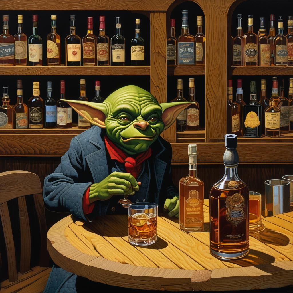 Drunken Goblin Bar Fight in Woodblock Print