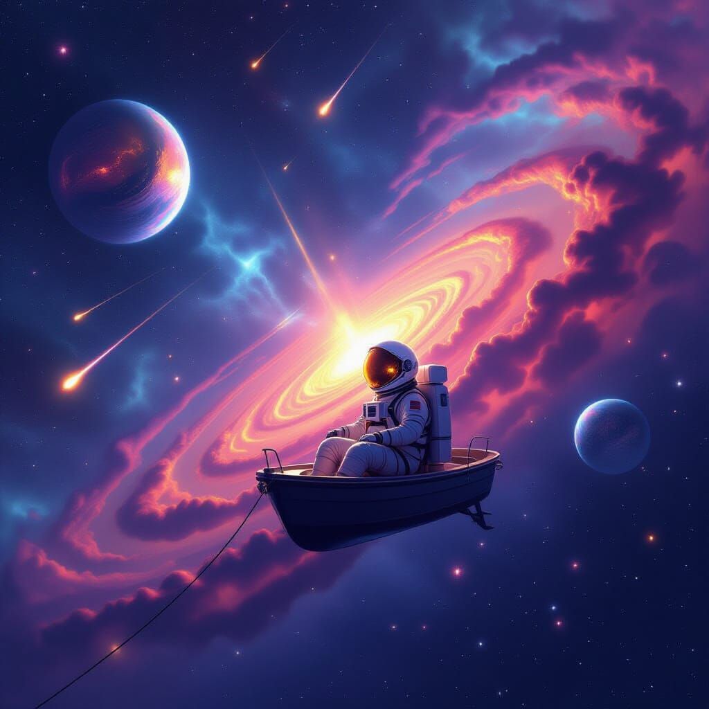 Astronaut Cat in Nebula, Research Vessel, Photorealistic Spa...