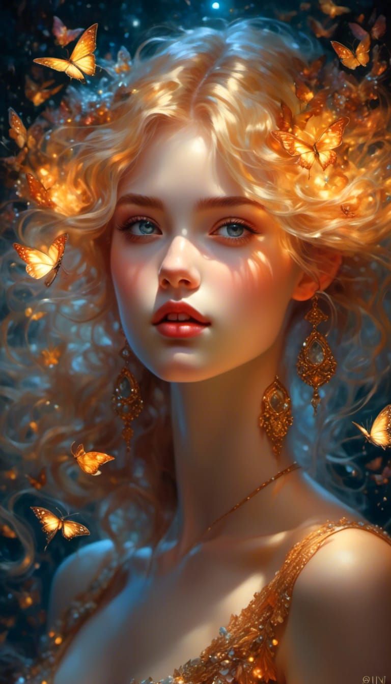 Mystic Girl Dancing Under a Golden Moon