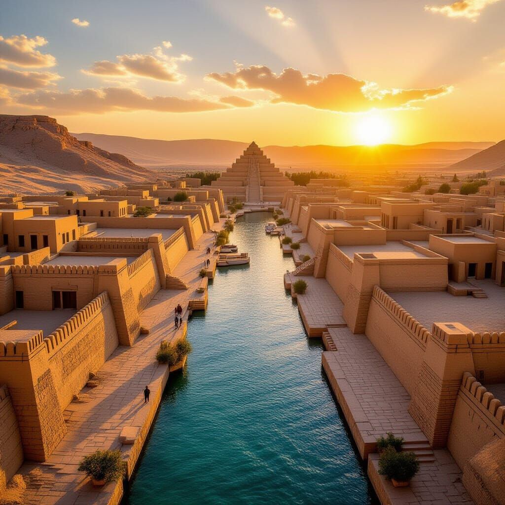 Ancient Assyrian City at Sunset