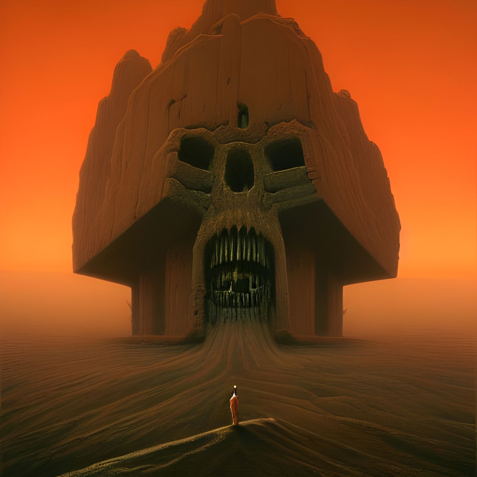 Beksinski-Inspired Biomechanical Monster in Hellscape