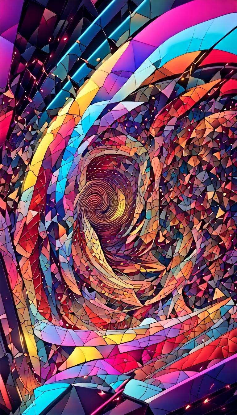 Abstract Non-Euclidean Shapes in Bright Neon 3D