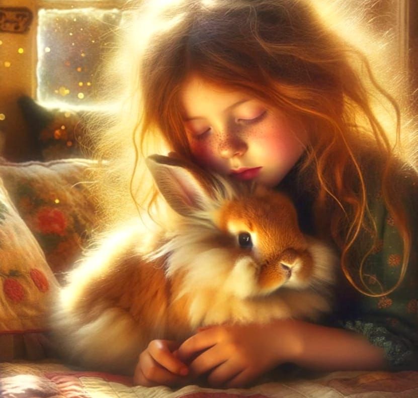 Peaceful Childhood Moment in Soft Impressionist Style