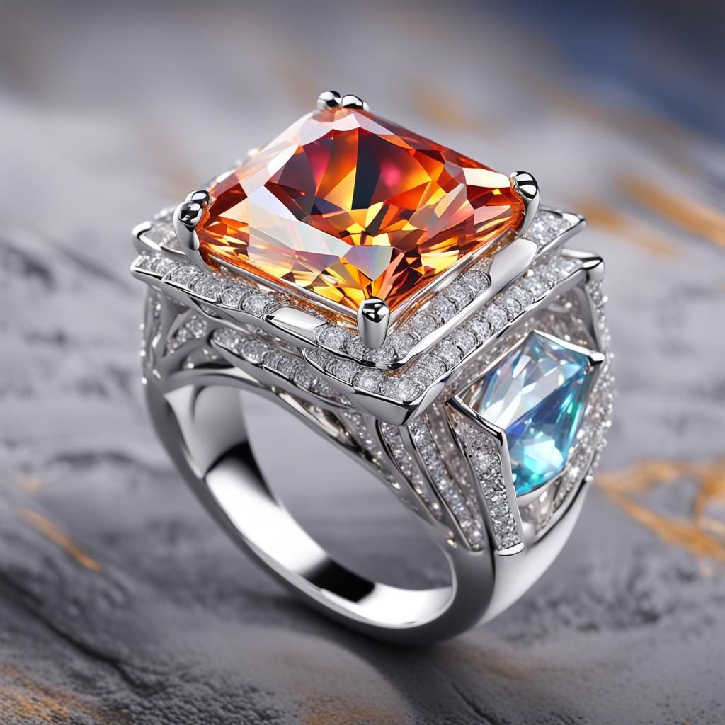 Silver Ring with Cubic Zirconia in Hyperrealistic Style